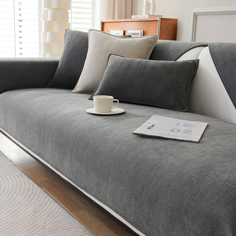 Sofa Cushion Four Seasons Universal Non-Slip Herringbone Chenille Cushion Summer Green Sofa Cover
