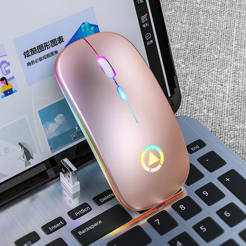 VAORLO 2.4G RGB Wireless Mouse Computer Mouse Silent Ergonomic Rechargeable Mice with LED Optical Backlit USB Mice for PC Laptop