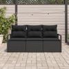 Ensemble de Canapé de Jardin vidaXL 3 Pièces avec Coussins Noir Poly Rattan, Canapé de Jardin 2 Places vidaXL avec Coussins 3346243