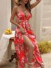 Летняя мода новое женское платье элегантное печатное бохо сексуальное пляжное платье без спинки бант разрез вечернее женское платье