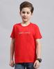 Boys Red Printed Round Neck Half Sleeve Regular Fit T-Shirt