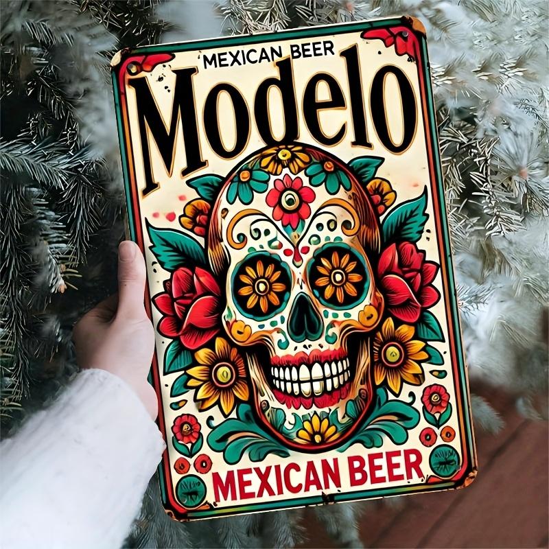 Vintage Mexican Beer Metal Sign Rustic Iron Wall Decor for Home Bar Cafe Garage Farmhouse Colorful Skull Design with Flor