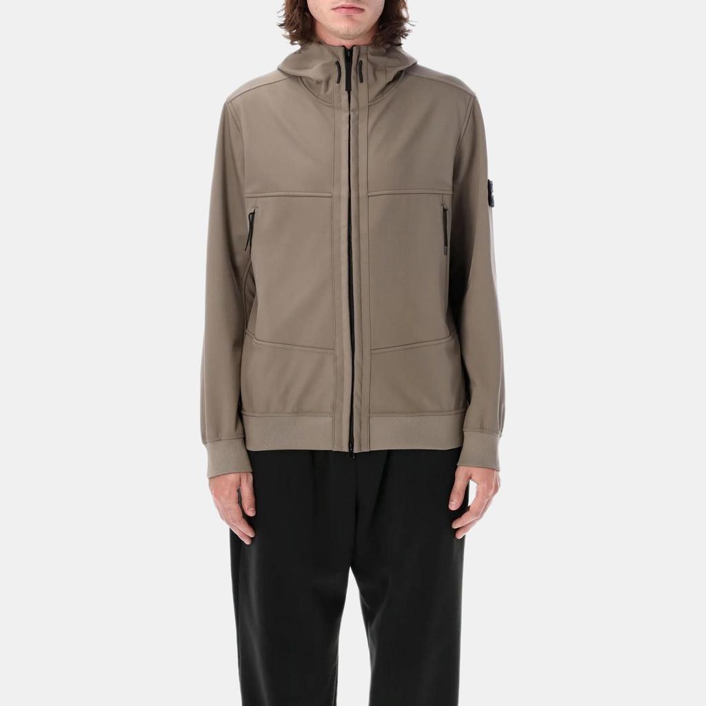 Stone Island FW24 Soft Shell Windproof Waterproof Breathable Hooded Zip Fleece Jacket Unisex jackets Khaki 8115Q0322-V0075