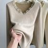 Sweatshirt for Women Cotton Fleece Thickened Loose V Neck Casual Long Sleeve Top Sweatshirt