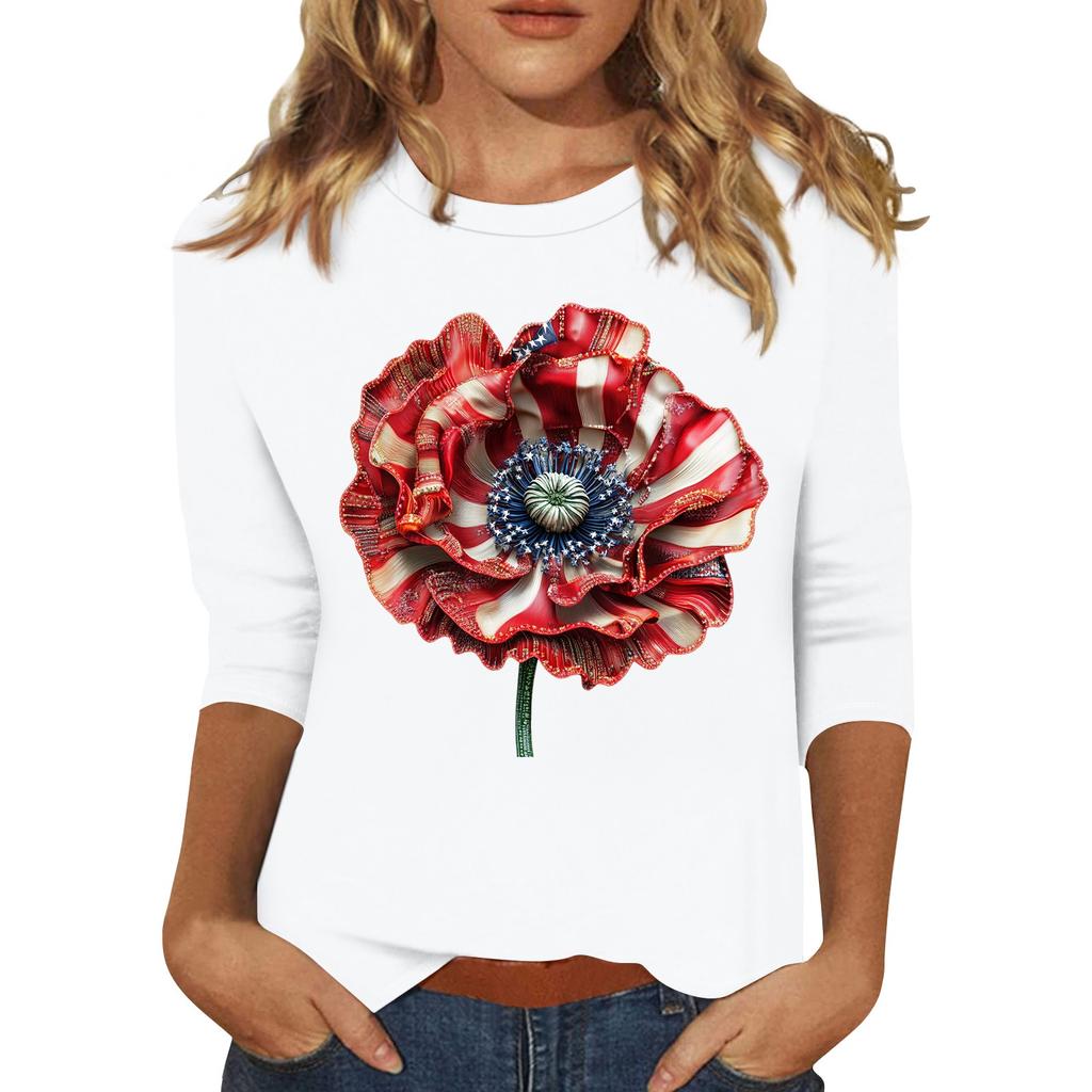 3/4 Sleeve Tops For Women T-Shirt Casual Print Tops T Shirt Round Neck Pullover Blouse