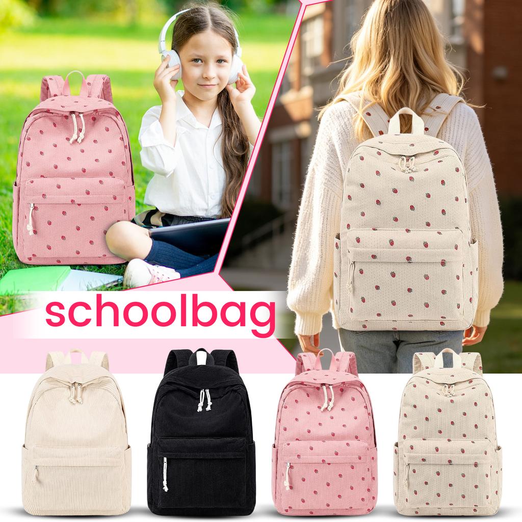 Corduroy Large Capacity Backpack with Padded Shoulder Straps for Students Casual Everyday Use