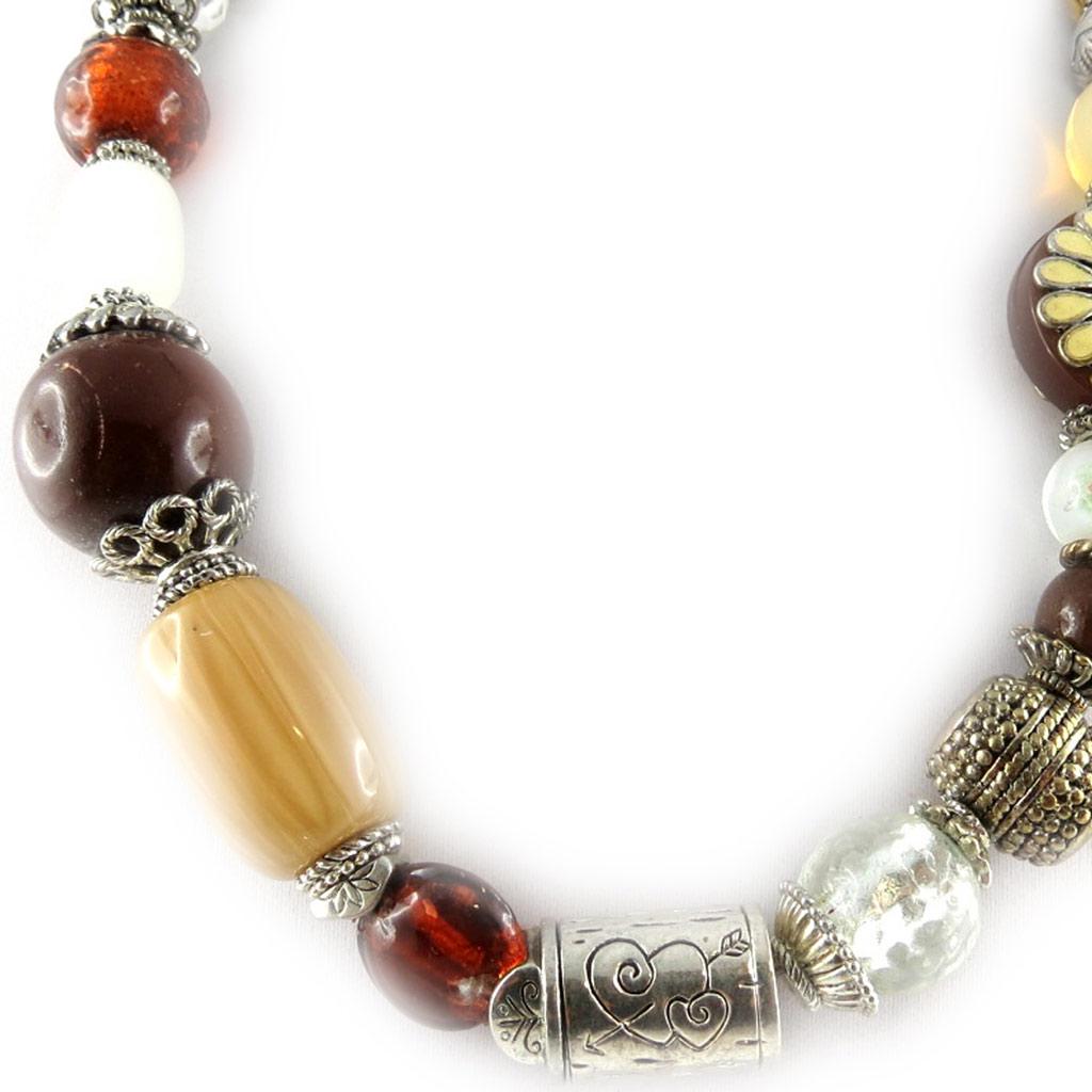 Les Trésors De Lily [E0637] — Коричневый/бежевый/бежево-коричневое дизайнерское колье «Душка»