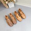 Johnature Genuine Leather Casual Flat Shoes Round Toe Soft Sole Buckle Strap Versatile Cowhide Women's Shoes