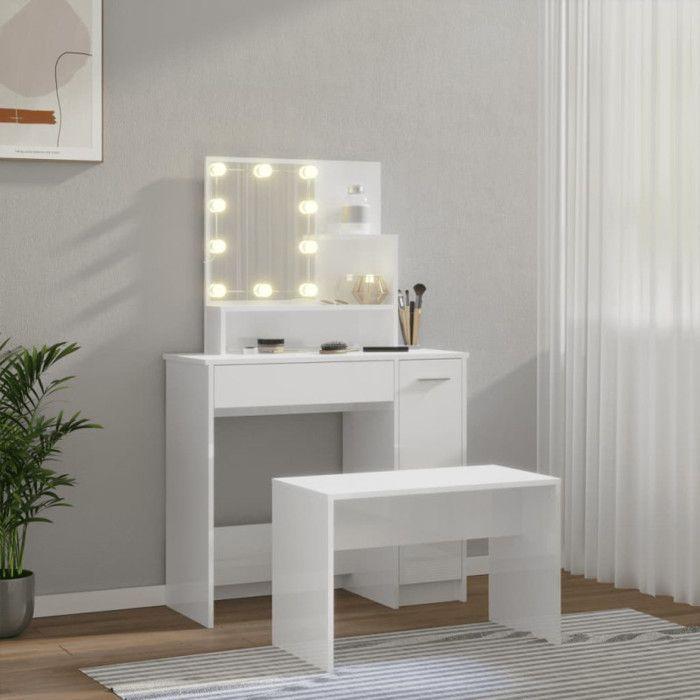 VidaXL Vanity Set with LED Cosmetic Table Makeup Vanity Jewelry Table Bedroom White 3114119