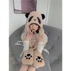 Cute Cartoon Panda Hat Winter Warm Hat Windproof Scarf and Gloves Set Cute Winter Thick Hooded Scarf with Mimics