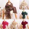 Women Pleated Scarf Thickened Weave Autumn Winter Scarf Solid Color Breathable Shawl Headscarf Outfit Accessories