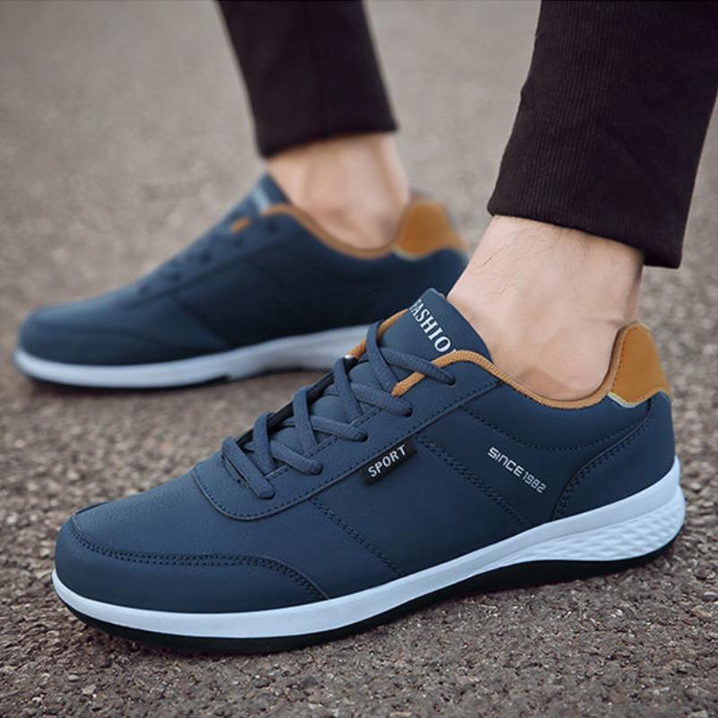 WTEMPO Brand Trendy Leather Upper Waterproof Hundred Casual Men's Board Shoes Running Fitness Shock-absorbing Wear-resistant Sneakers