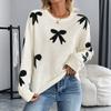 Pullover Women Bow Jacquard Sweater Valentine's Day Butterfly Knot Jacquard Top Autumn Winter Christmas Round Neck Pullover