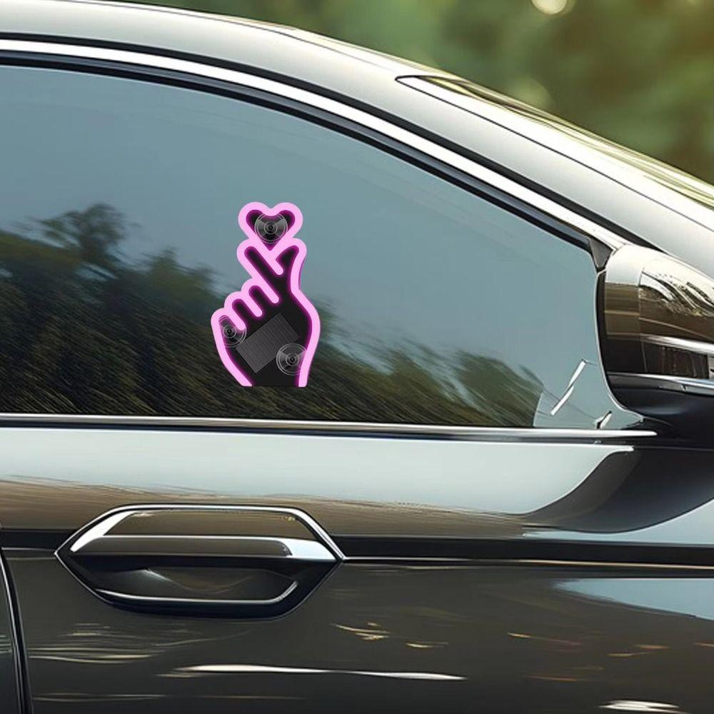 Solar-Powered Love Car Window Light Heart-Shaped Glowing Atmosphere Lamp Warning Light
