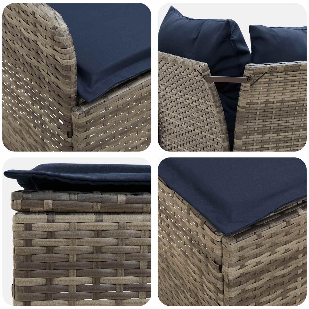 Furniture Set with Cushions 6 pcs Grey and Navy Blue PE Rattan