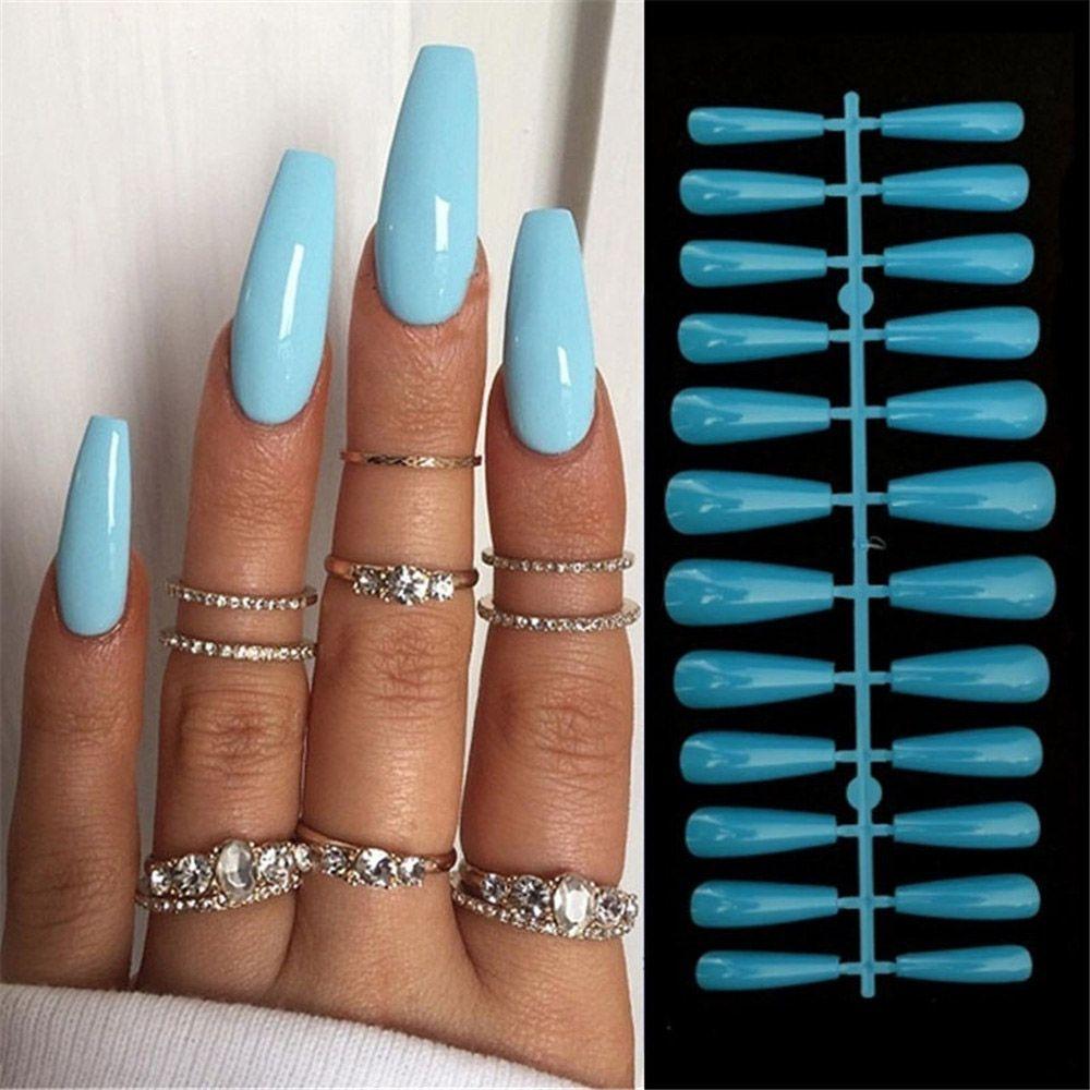 24Pcs/Set Acrylic Extension Full Cover Nail Tips False Nails Ballerina Nail Coffin Fake Nail