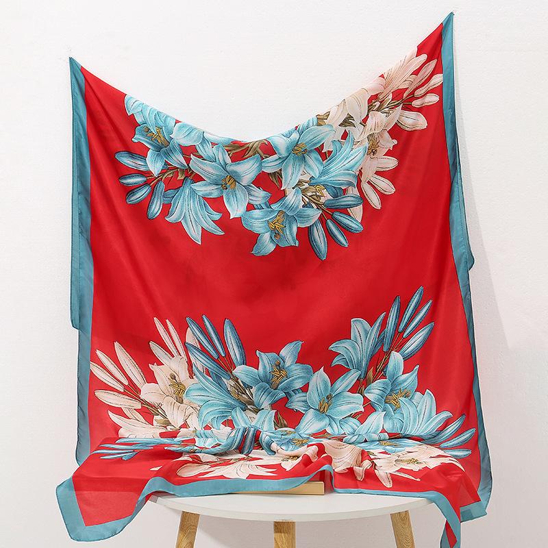 Весна и лето тонкий срез искусственного шелка шарф свежий ретро цветок лилии печать солнцезащитный саронг праздничный цепной платок