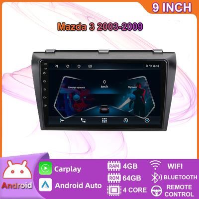 Автомобильный радиоприемник на базе Android Carplay для Mazda 3 2003-2009, мультимедийный видеоплеер, GPS-навигация, WIFI, 4 + 64 ГБ