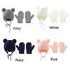 1-4 Years Fleece Lined Winter Earflap Beanie Hat Kids Hat Gloves Set Pom Pom Hat Mittens