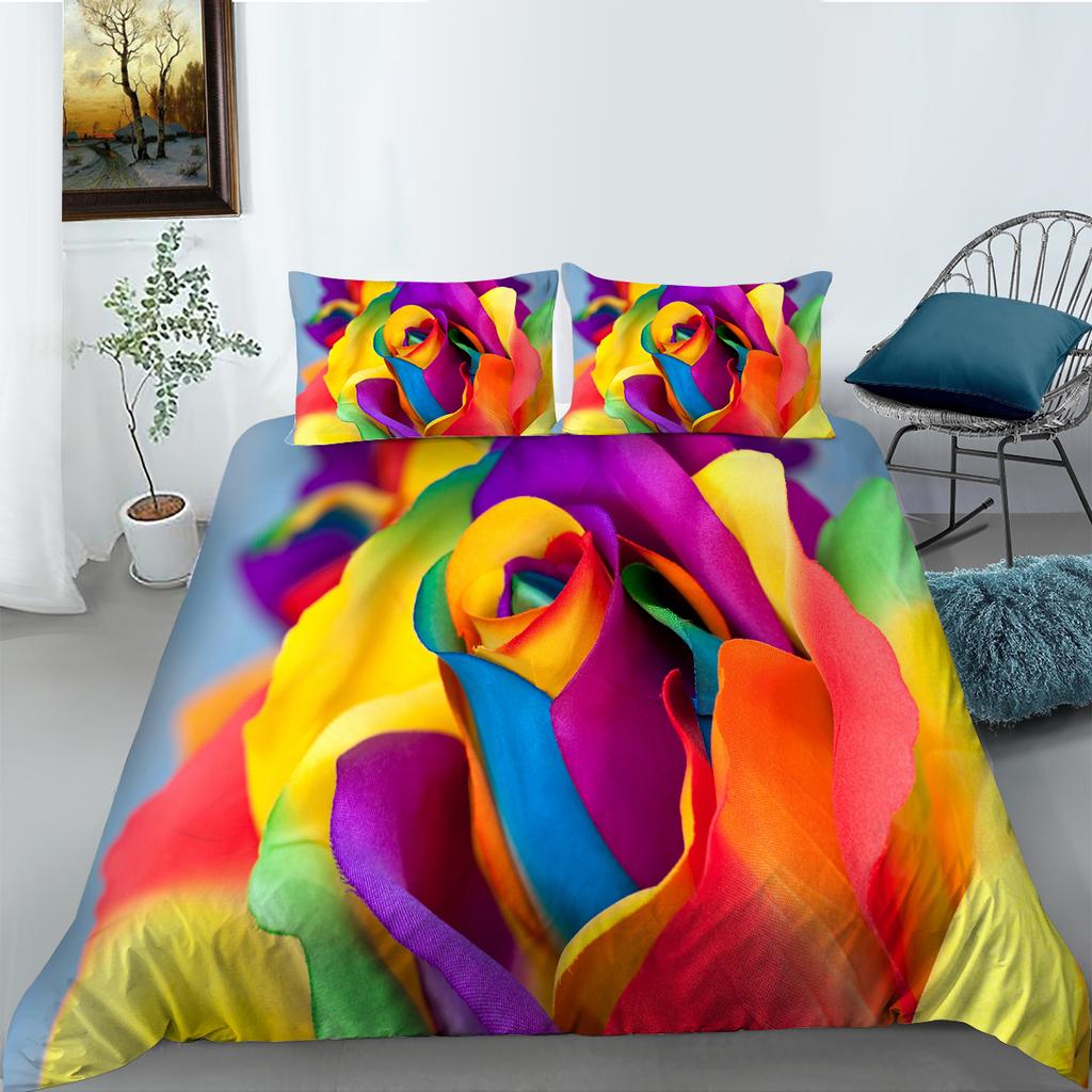 Luxury Home Bedding Flowers Theme Quilt Cover Pillow Cover Bedding Set Duvet Cover Full Size Single/Double Bed Home Decoration