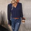 Женская мода полупрозрачный осенний топ с длинными рукавами и v-образным вырезом однотонная рубашка