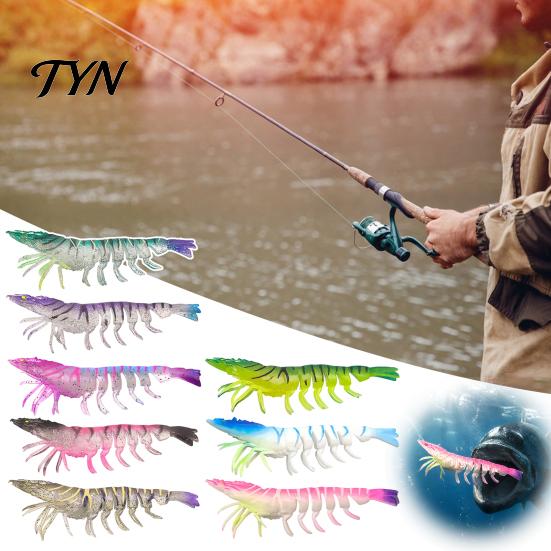 Reefs Fishing Lures 9.5cm/4.8g TPE Soft Bionic Shrimp Bait, Realistic Glitter Lure, Simulation Prawn Swim Bait for Freshwater Saltwater Trout