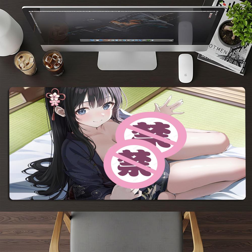 XXL Gaming Mousepad Sexy Kimono Anime Girl Desk Pad Rubber Anti-slip Overlock Keyboard Mat Japanese Pattern Computer Mouse Mats