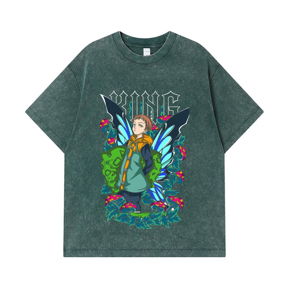 275 GSM Washed T-shirts 100% Cotton Seven Deadly Sins V6 King Print Unisex Heavy Cotton T Shirt
