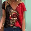 Summer New Fashion Flowers Printed Short Sleeve Love Printed Casual T-shirt Loose Plus Size Summer Top Shirt S-5XL