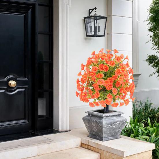 Faux Morning Glory Flowers Artificial Morning Glory Bush with Ground Spike Realistic Fake Greenery Shrubs for Farmhouse Porch Patio Decoration