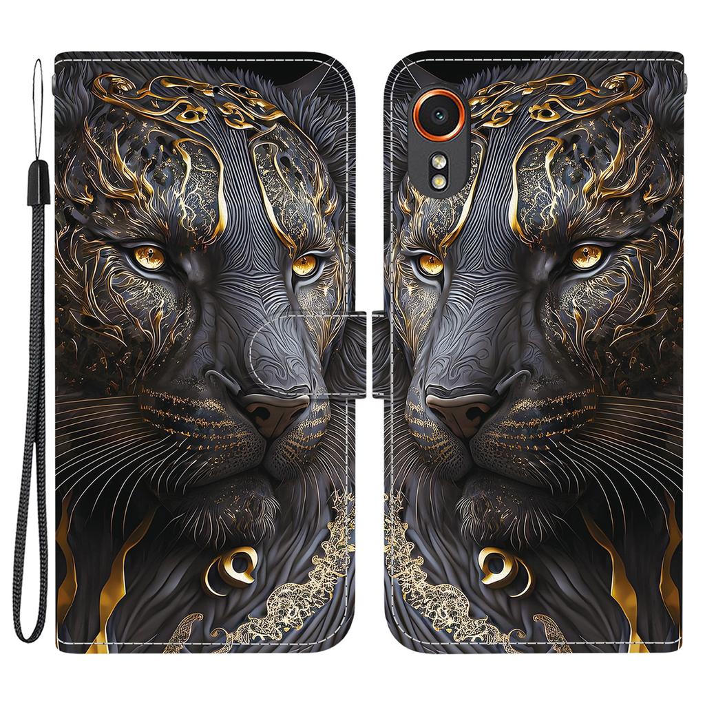 For Samsung Galaxy Xcover7 Leather Case Stand Wallet Pattern Printing Phone Cover with Wrist Strap