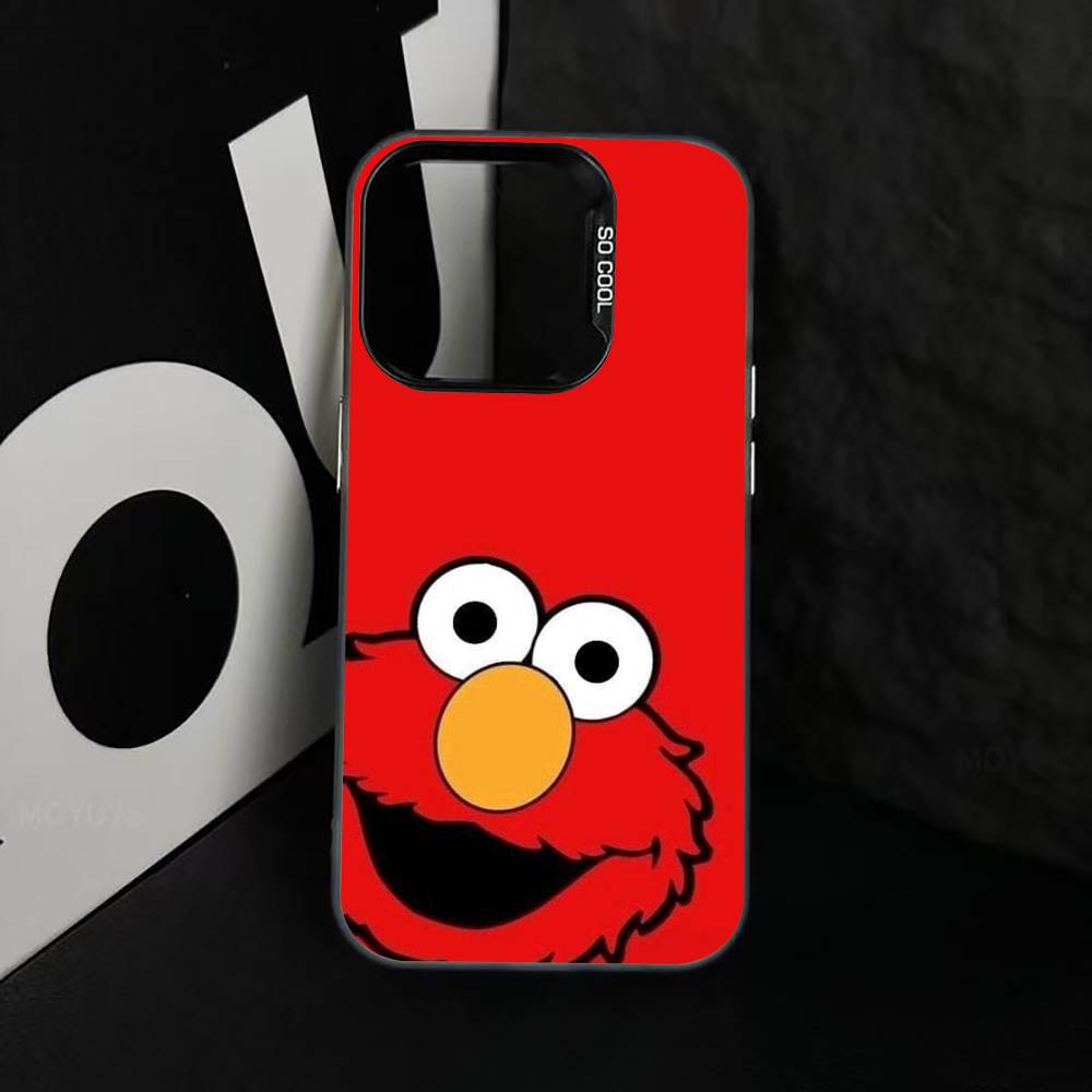 Cut Cartoon E-Elmo Phone Case For iPhone 17,16,15,14,13,12,11 Plus,Pro Max,XS,Colored Silver Plated Inside Cover