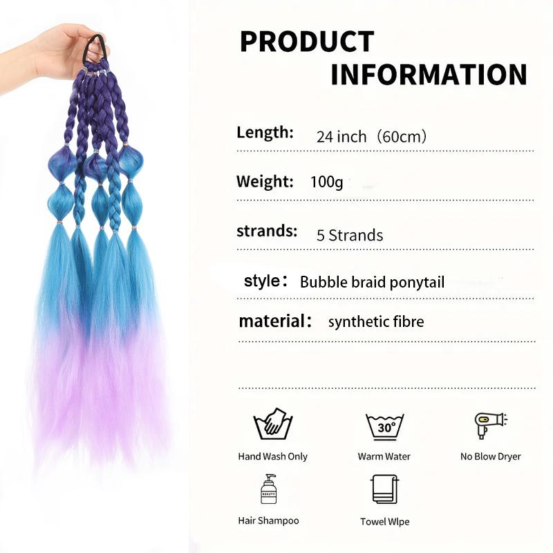 A Ponytail Wig with Colored Bubble Braids and a Ponytail Synthetic Fiber That Is Heat-resistant for Women Easy To Wear for Parties and Gatherings