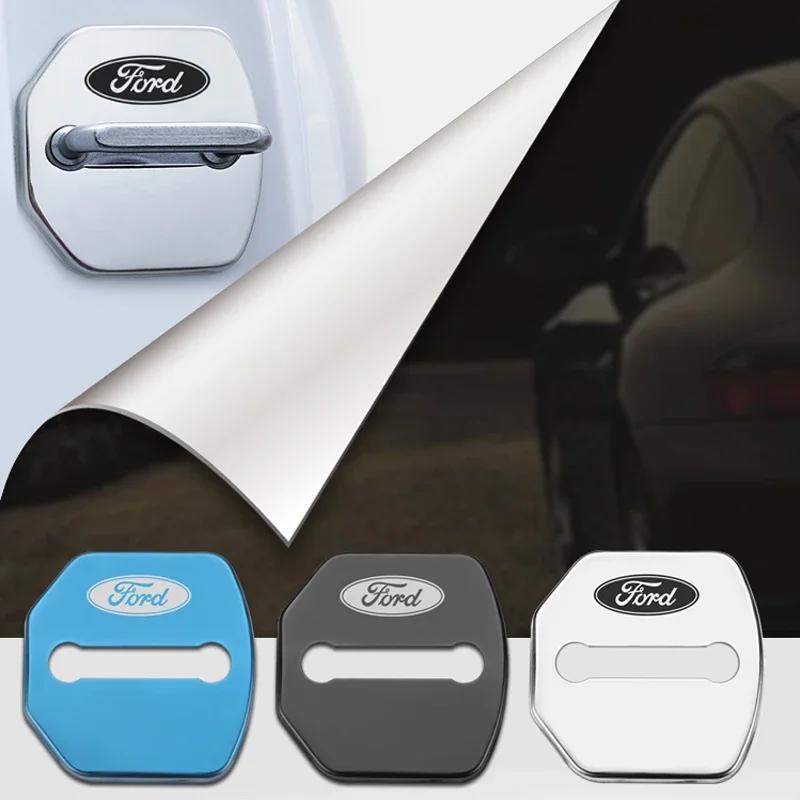 YJBU1 4Pcs for Ford Focus Fiesta Mondeo Explorer Kuga Territory Escort Taurus Edge S-MAX Escape Car Door Lock Cover Emblem Stickers