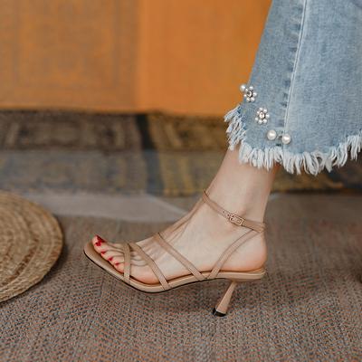 Мода 2025 Лето Женские Сандалии Открытый Носок Тонкий Каблук Женская Обувь Элегантные Высокие Каблуки Обувь из Натуральной Кожи для Женщин Вечерняя Обувь Шпилька