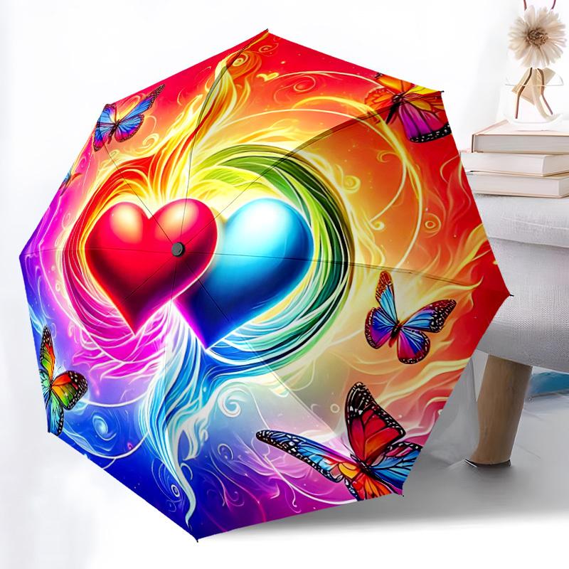 1pc Heart Butterfly Rainbow Automatic Folding Umbrella - Portable Collapsible 8-Rib Umbrella for All Seasons yy251119193