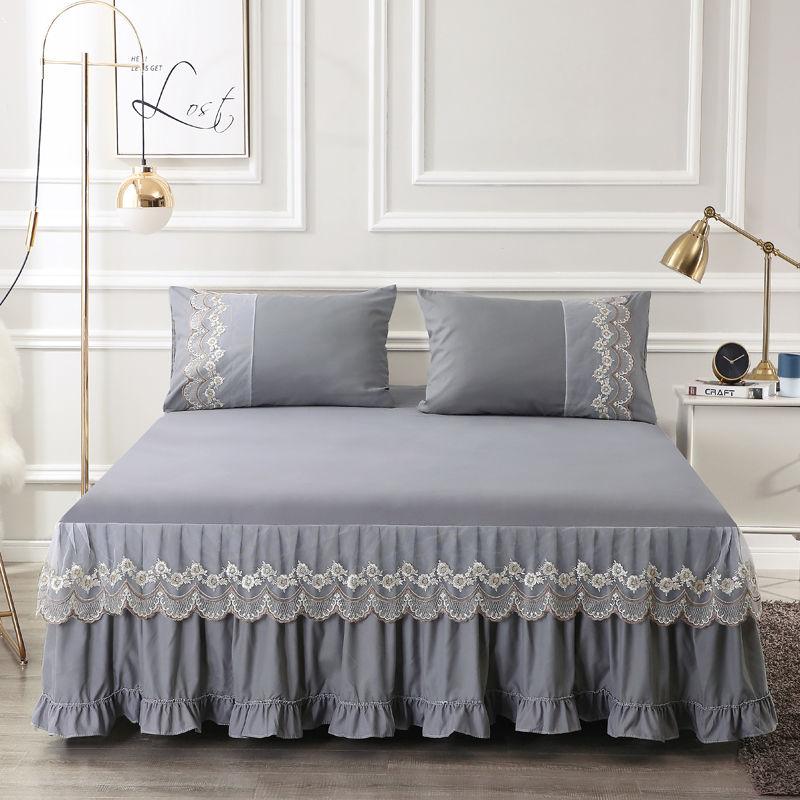 Современная минималистичная кружевная юбка-кровать в стиле принцессы, приятное для кожи хлопковое нескользящее покрывало, бытовая юбка-кровать, комплект из трех предметов