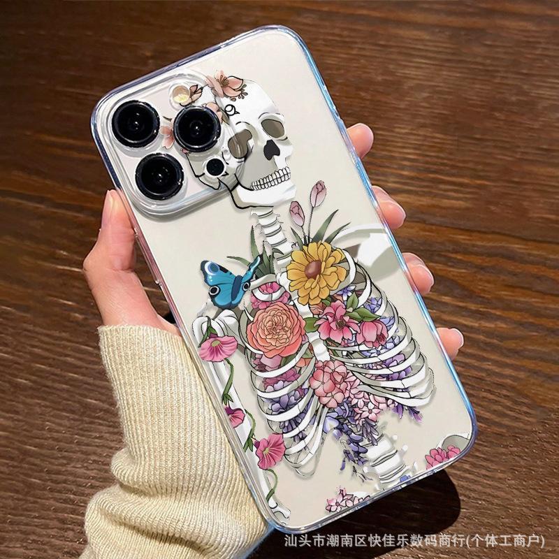Чехол для мобильного телефона iPhone 15 Pro с рисунком «Череп, привидение, яблоко» подделка 14/13/12/11 прозрачный мягкий чехол