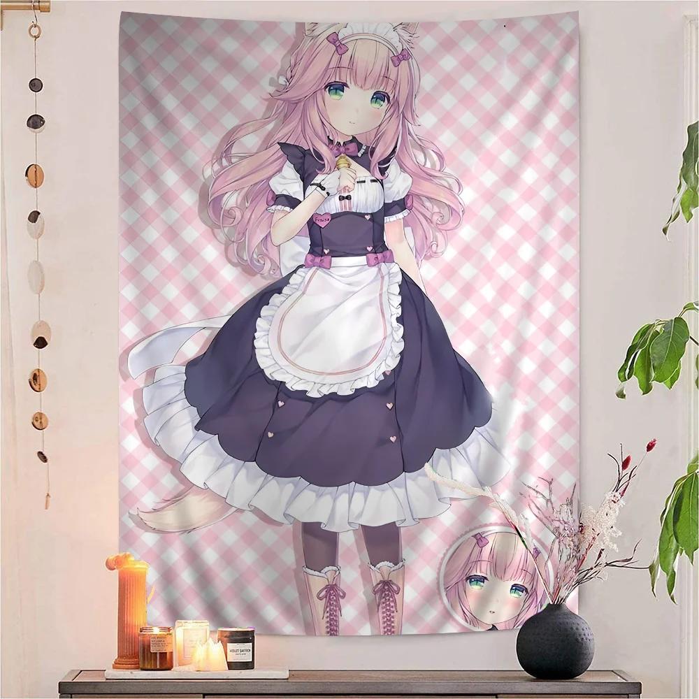 VIKAMA Cat Girl Tapestry Removable Wall Decal for Cat Girl Anime Perfect for Dorms and Bedrooms Ideal Gift for Anime Fans
