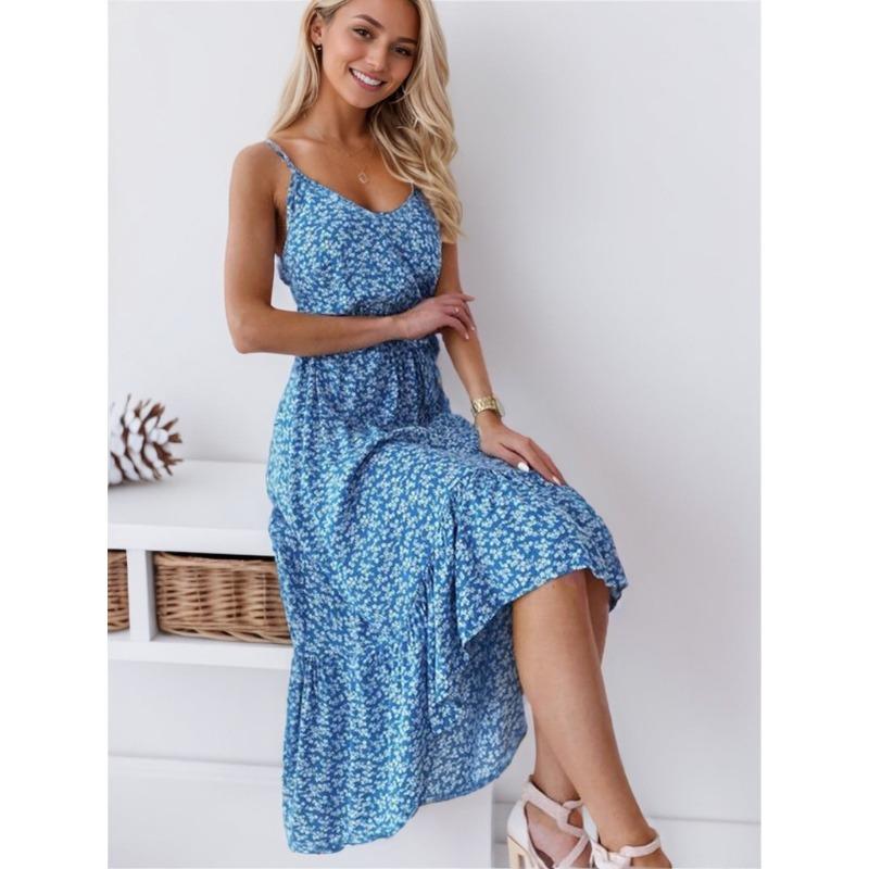 Сексуальное платье с бретелью через шею с маленьким цветком и длинной талией для женщин