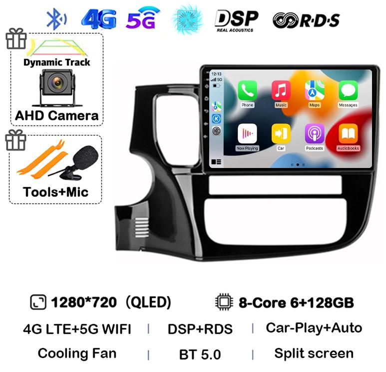 Android14 Carplay Автомагнитола для Mitsubishi Outlander 3 GF0W GG0W 2012-2018 Мультимедийный GPS-плеер Стерео 2din Головное устройство DSP