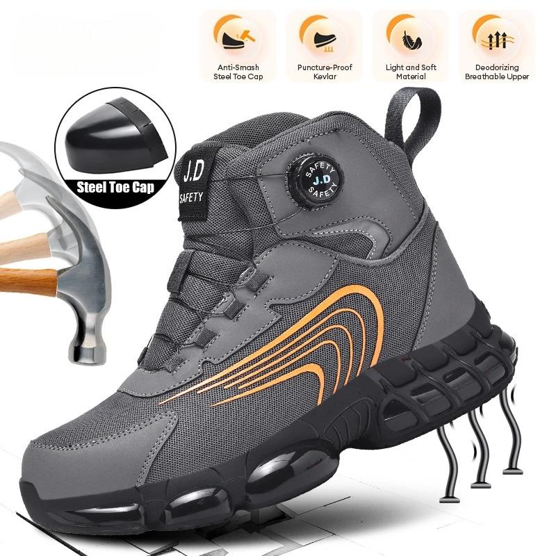 Men's Work Safety Shoes with Rotary Buckle Anti-Impact Anti-Piercing Women's Winter Mid-Top Mining Boots Functional Footwear