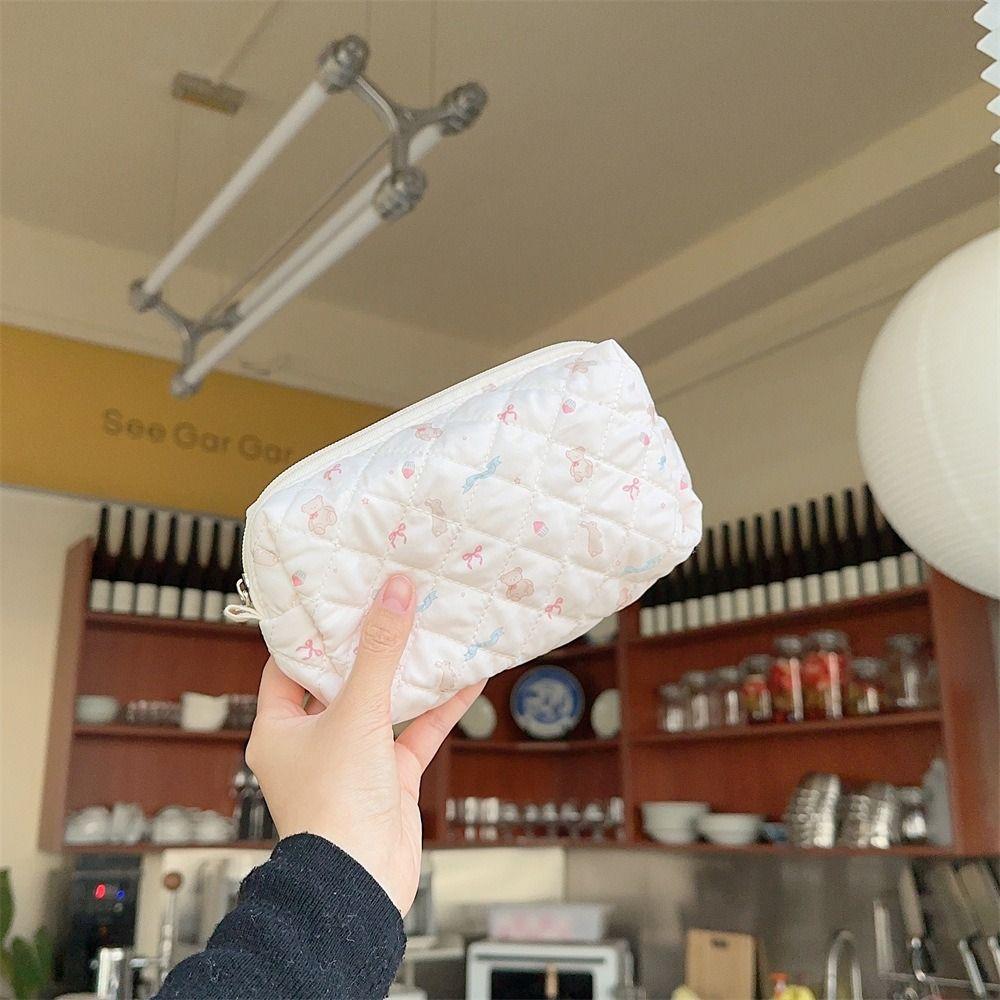 Cute Floral Print Storage Bag Large Capacity Portable Makeup Bag Multifunctional Stationery Organizer Toiletry Handbag for Girls