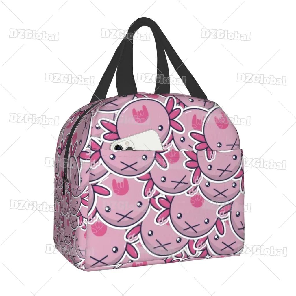 Милая сумка для ланча с аксолотлем, с термоизоляцией, для школы, офиса, с мультяшной саламандрой, животным, портативная, термокулер, для бенто-бокса, для женщин, детей