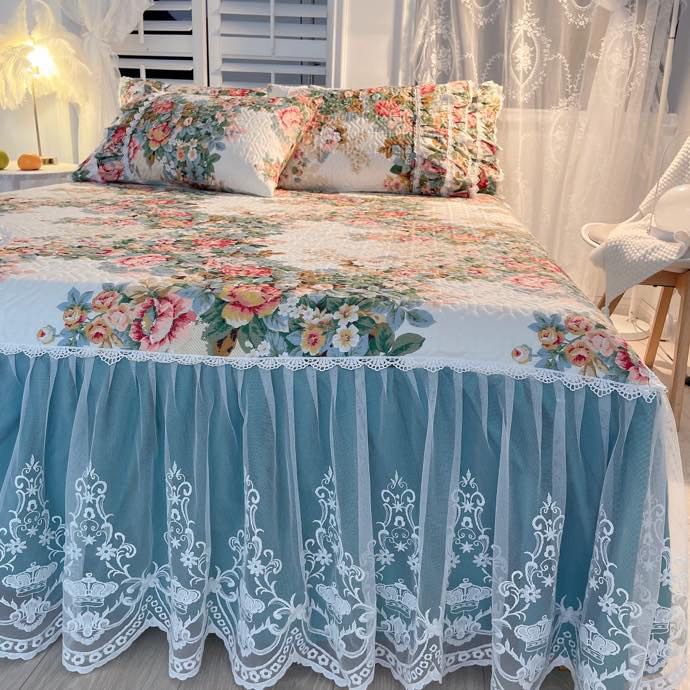 Роскошные американские постельные принадлежности с цветочным принтом, 100% хлопок, стеганые кружевные оборки, юбка-кровать, наматрасник, покрывало, наволочки, скандинавский размер 1/3 шт.