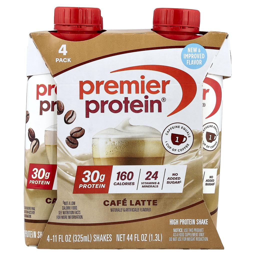 Premier Protein Высокопротеиновый коктейль, Кафе Латте, 4 коктейля, 325 мл (11 жидких унций) каждый