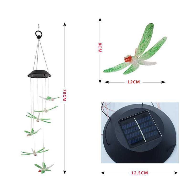 Solar Lights Outdoor Butterfly Dragonfly Hummingbird Wind Chimes Color Changing Waterproof Solar Powered Led Wind String Lights Hanging Lights