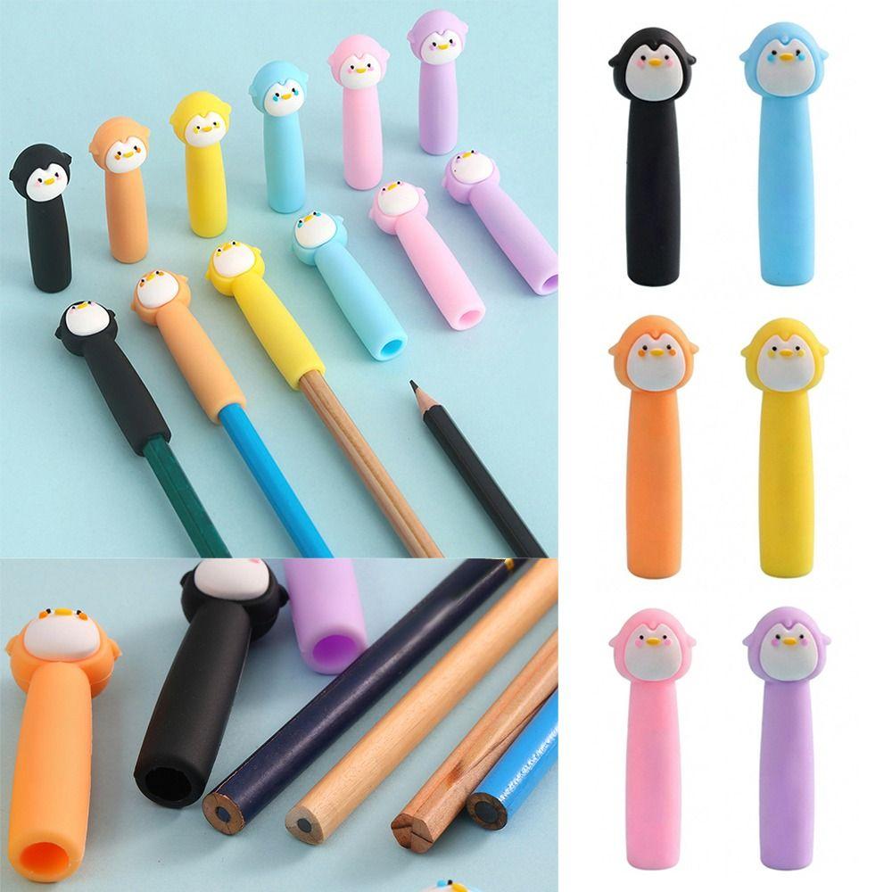 6pcs/12pcs Penguin Shape Pencil Extender Soft Rubber Pen Cap Cartoon Pencil Nib Protector  Children