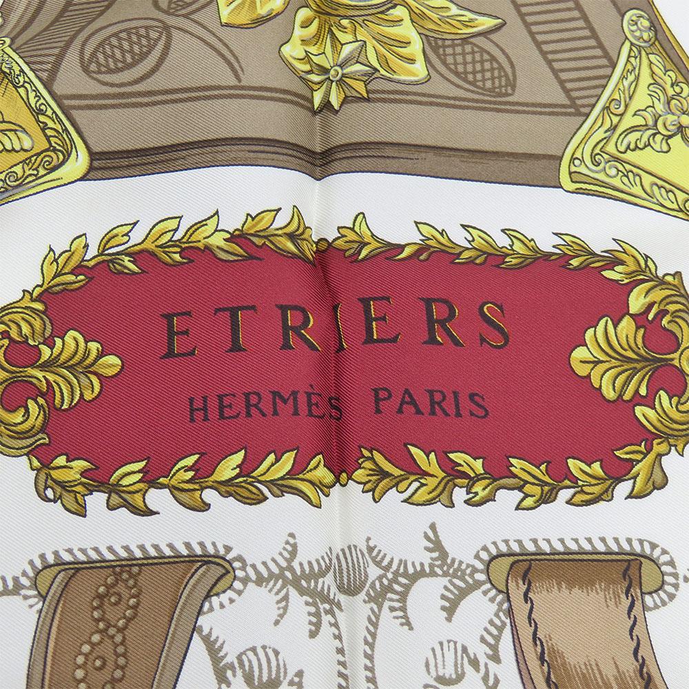 Used HERMES scarf Calle 90 silk Red white Fashionable
