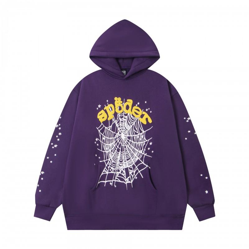 Unisex Oversized Hooded Sweatshirt Set With Spiderweb Foil Print Warm Fleece-Lined Loose Fit Streetwear Men Women